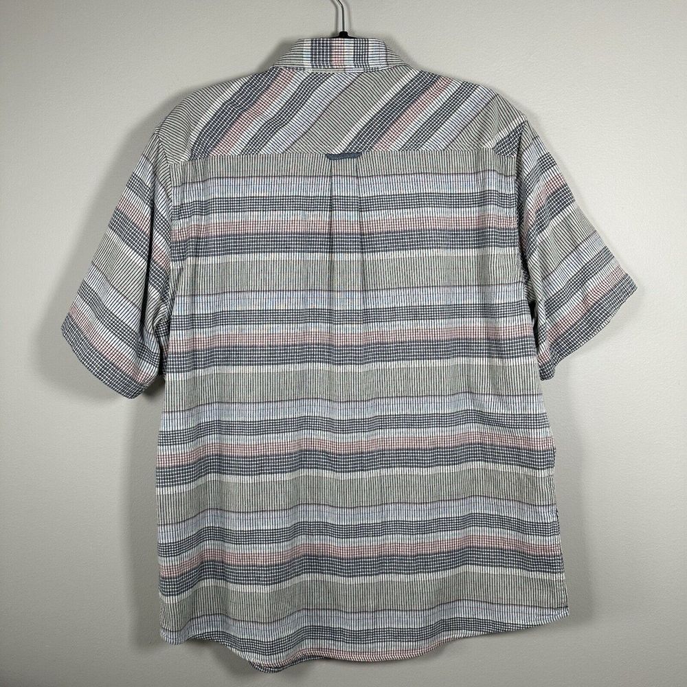 Carbon 2 Cobalt Large Green Blue Woven Stripe 100% Cotton Short Sleeve Button Up - Picture 2 of 4
